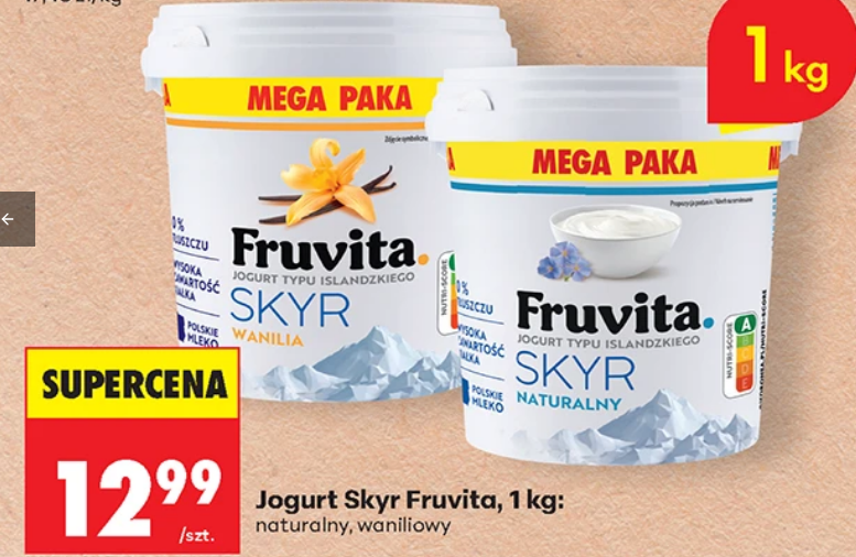 Jogurt Skyr Fruvita naturalny lub waniliowy 1 kg (2+2 GRATIS) - Biedronka