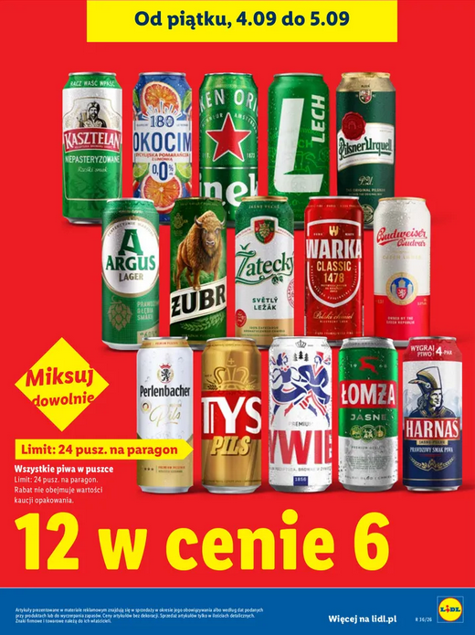 Wszystkie piwa w puszce (12 w cenie 6) - LIDL