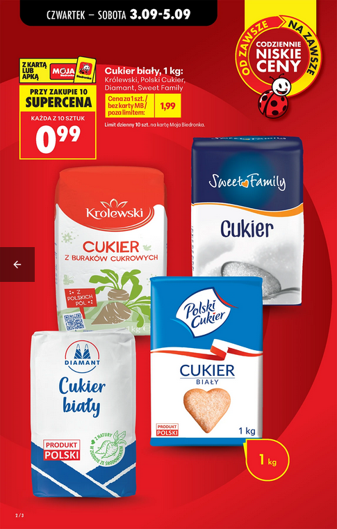 Cukier biały różne rodzaje 1 KG (przy zakupie 10 szt. ) - Biedronka