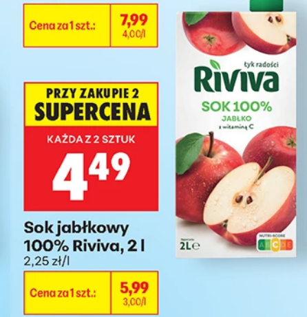 Sok jabłkowy 100% Riviva 2 L (przy zakupie 2 kartonów) - Biedronka