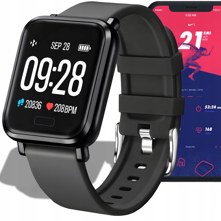 SMARTWATCH ZEGAREK CZARNY WODOODPORNY SPORT PULS CIŚNIENIE POWIADOMIENIA - od biooreto