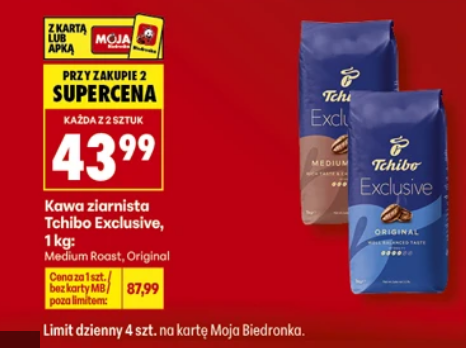 Kawa zirnista Tchibo Exclusive 1kg (przy zakupie 2 op.) - Biedronka