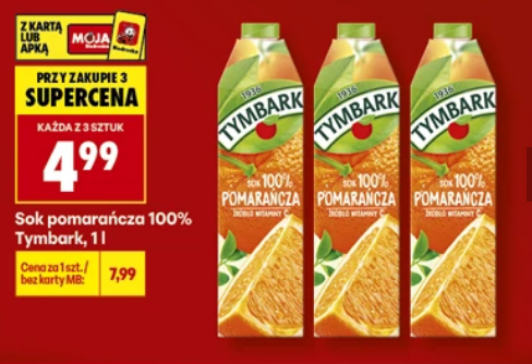 Sok pomarańczowy 100% Tymbark 1 L (przy zakupie 3 op.) - Biedronka