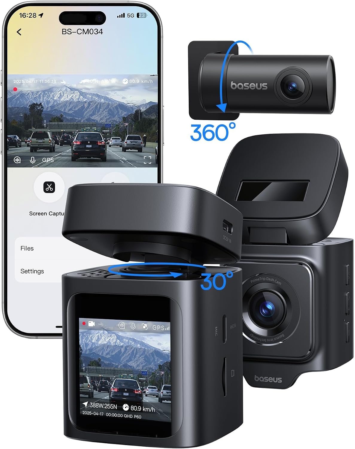 Kamera samochodowa Baseus VD1 z przodu i z tyłu 3K+1080P Wi-Fi GPS tryb parkowania 24h noktowizor WDR kąt widzenia 170° synchronizacja słoneczna sterowanie