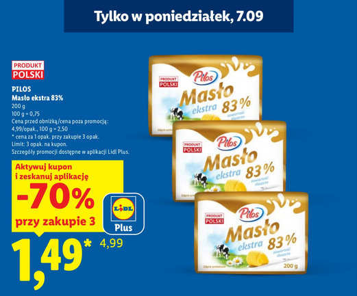PILOS Masło ekstra 83% 200g (przy zakupie 3 szt.) - LIDL