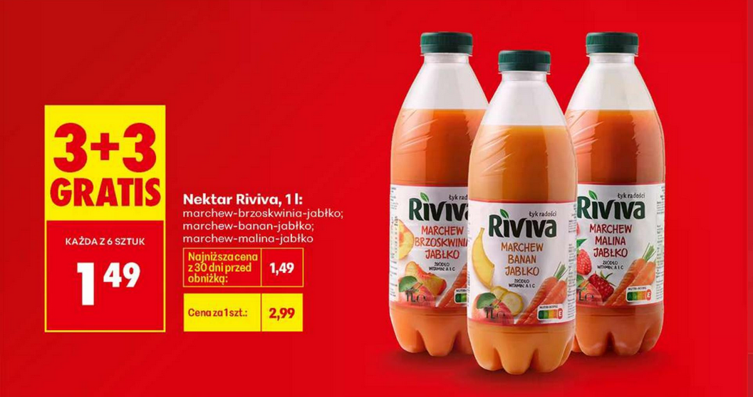 Nektar RiViVA rózne rodzaje 1 L (3+3 GRATIS) - Biedronka