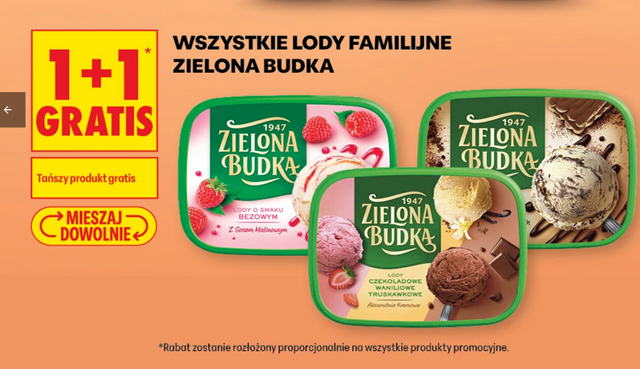 Wszystkie lody Familijne Zielona Budka (1+1 GRATIS) - Biedronka
