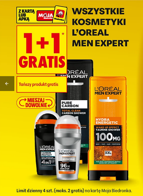 Wszystkie kosmetyki L'OREAL MEN EXPERT (1+1 GRATIS) - Biedronka