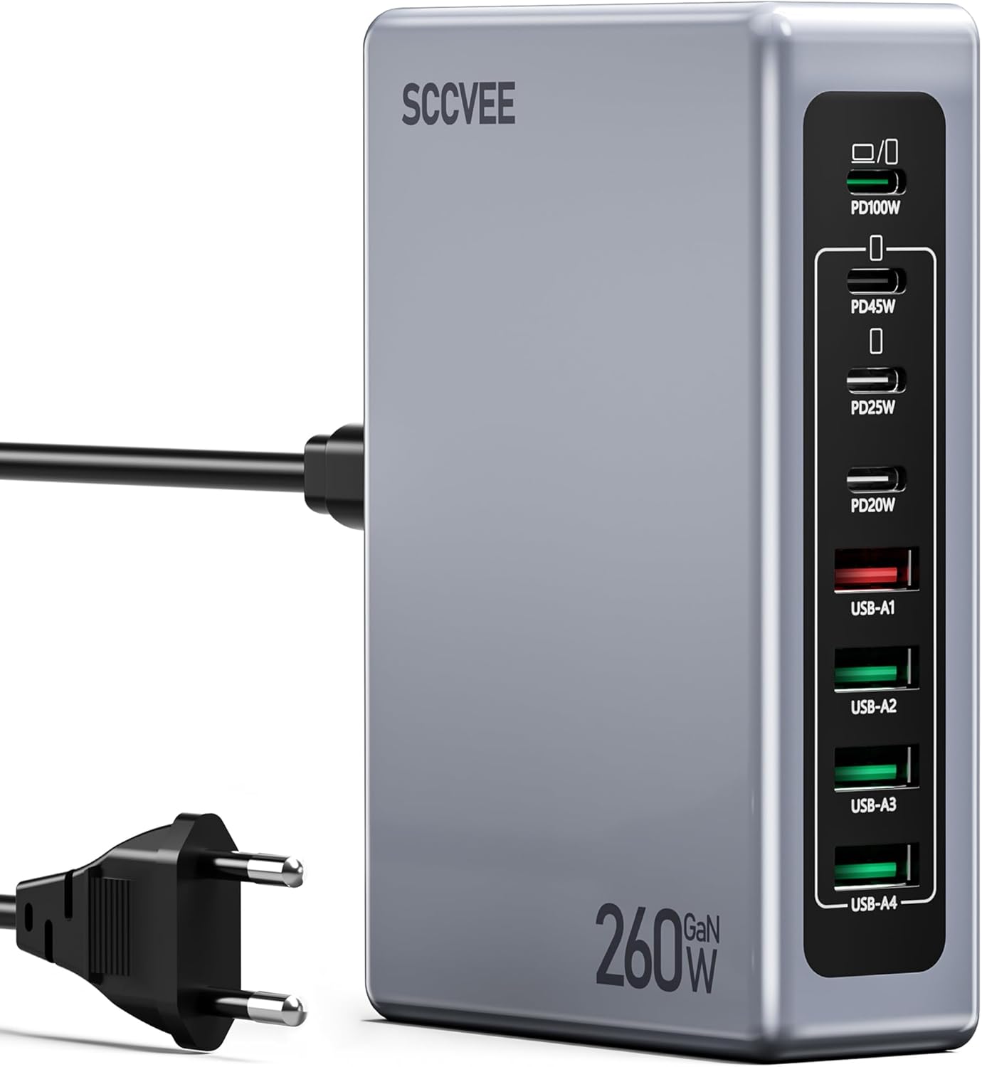 Ładowarka USB C 260 W 8 w 1 USB C zasilacz sieciowy (4 USB C + 4 USB A) stacja ładująca USB