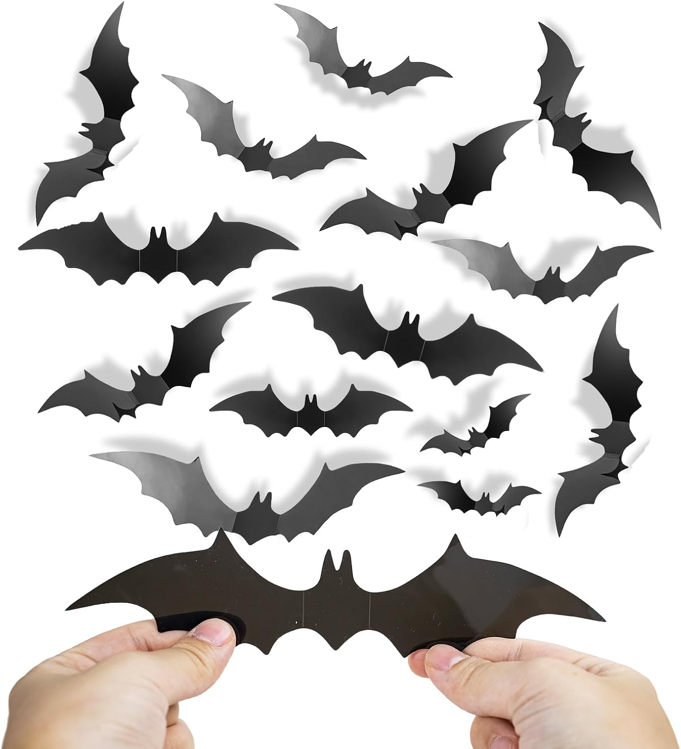 Dekoracje na Halloween nietoperze 48 szt. 4 rozmiary PCW czarna naklejka 3D