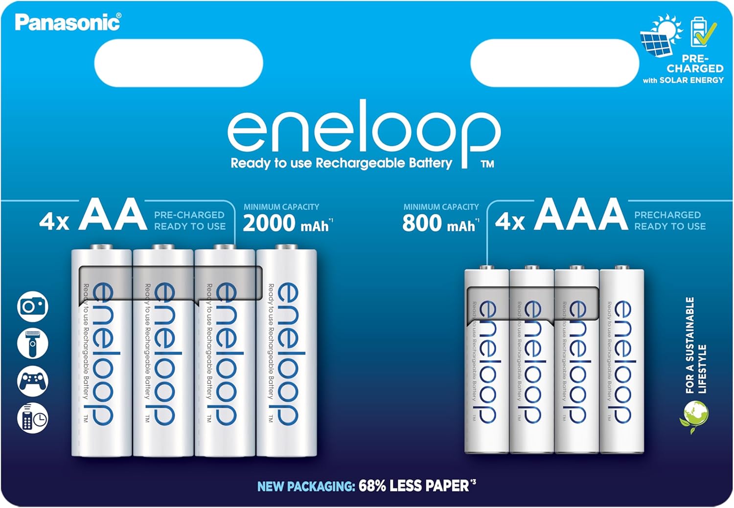 Panasonic eneloop | Ready-to-Use Ni-MH akumulatory 8 sztuk w zestawie 4 eneloop AA/Mignon + 4 eneloop AAA/Micro