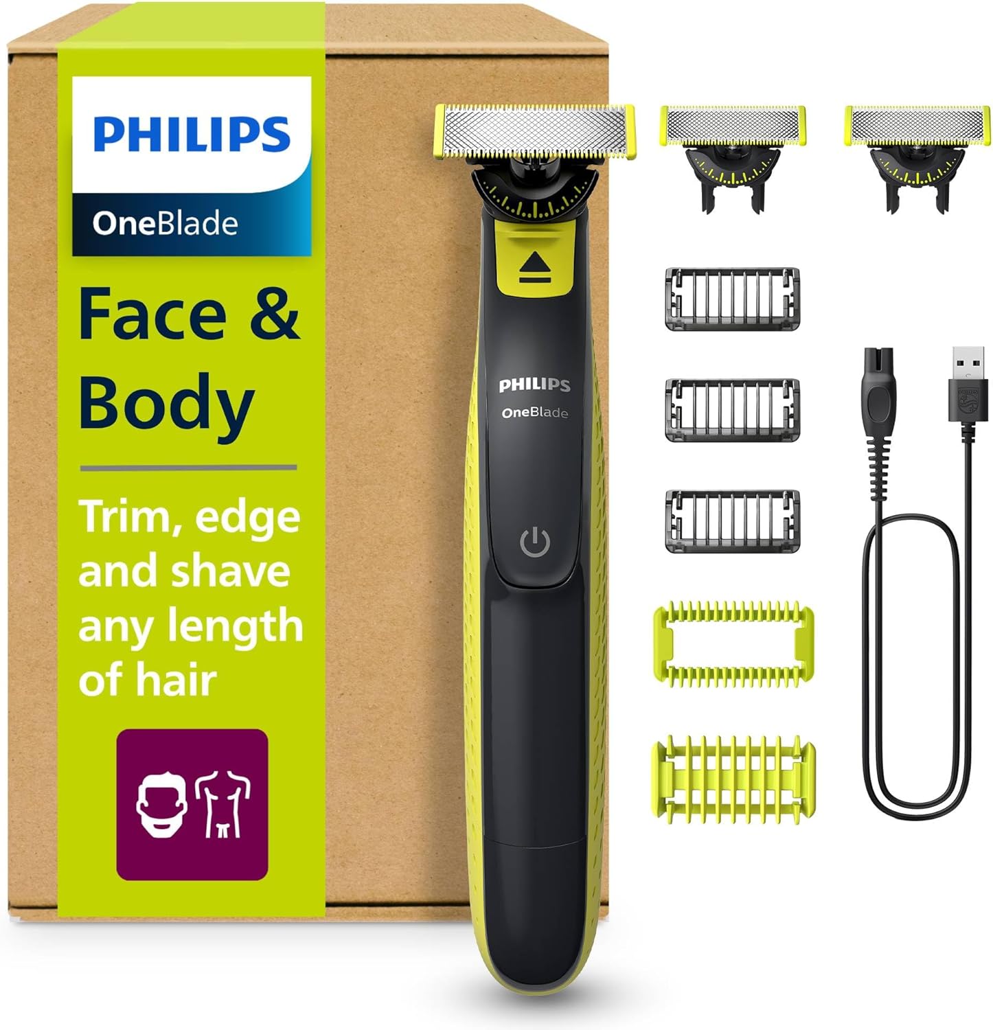 Philips OneBlade 360 Hybrydowy golarka - 3x grzebień do zarostu (1,3,5mm) 1x zestaw do ciała QP2824/31