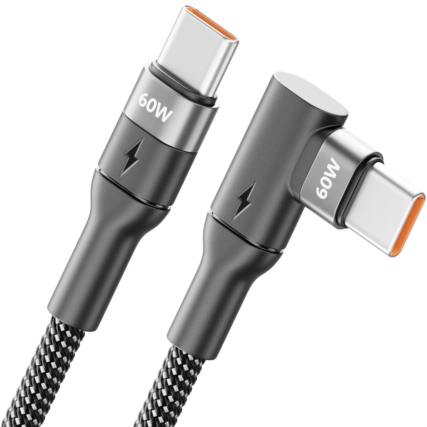 deleyCON 1,5m USB C Kabel Kątowy 90° (60W Kabel Szybkiego ładowania)