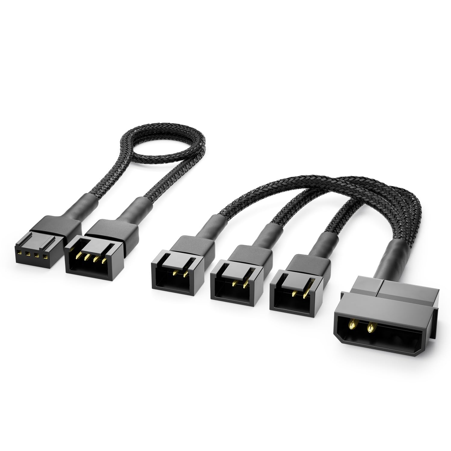 deleyCON 15cm 2-Pinowy Kabel Rozdzielacza Molex 12V Wentylatora Y do 3x 3-Pinowej Wtyczki (2-Pin) + 30cm Przedłużacz Wentylatora PWM 4-Pin