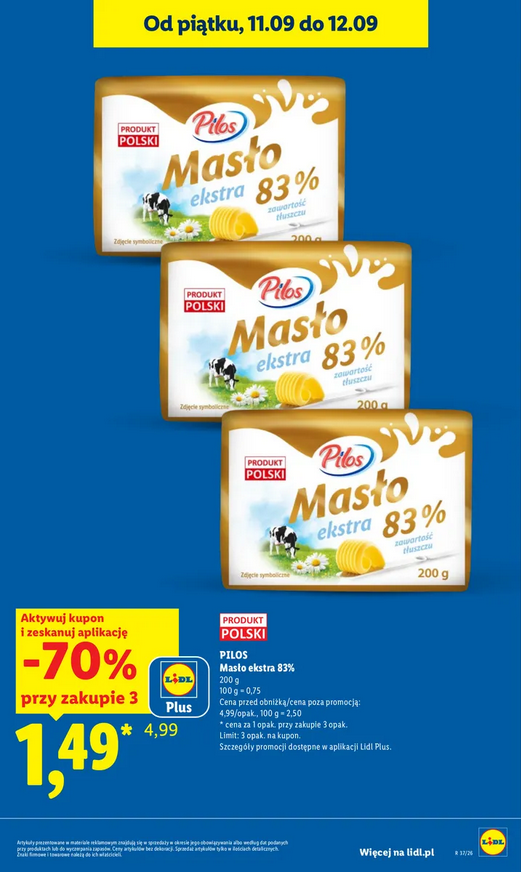 PILOS Masło ekstra 83% 200g (przy zakupie 3 op.) - LIDL