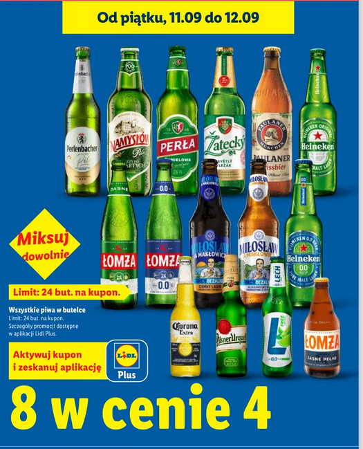 Wszystkie piwa w butlece (8 w cenie 4) - LIDL