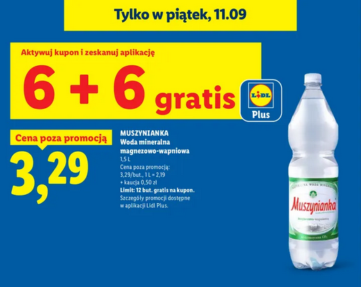MUSZYNIANKA Woda mineralna magnezowo-wapniowa 15 L (6+6 GRATIS) - LIDL