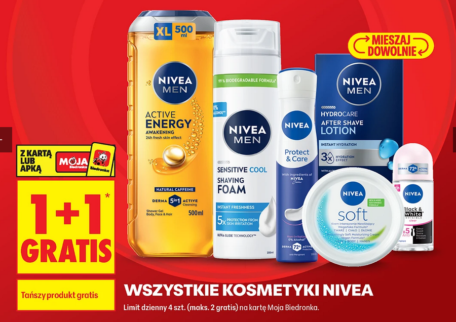 Wszystkie kosmetyki NIVEA (1+1 GRATIS) - Biedronka