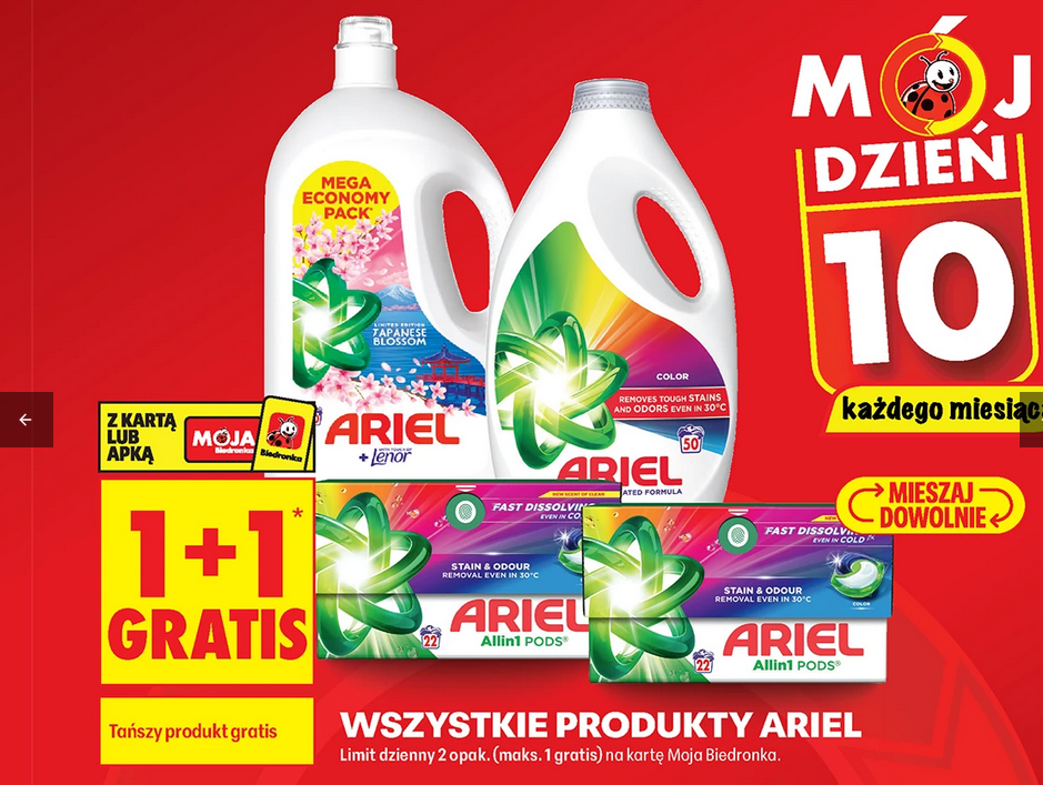 Wszystkie produkty ARIEL (1+1 GRATIS) - Biedronka