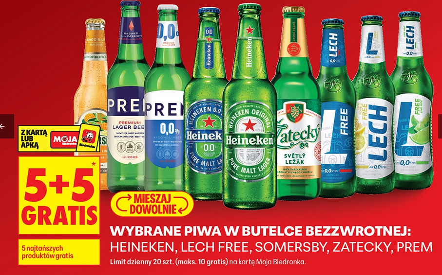 Wybrane piwa w butelkach bezzwrotnych (5+5 GRATIS) - Biedronka