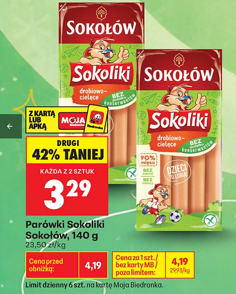 Parówki Sokoliki Sokołów 140g (przy zakupie 2 opakowań) - Biedronka
