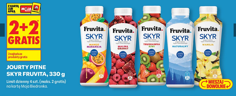 Jogurty pitne SKYR FRUVITA 320g (2+2 GRATIS) - Biedronka