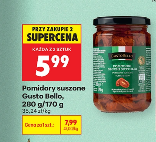 Pomidory suszone Gusto Bello 280g/170g (przy zakupie 2 op.) - Biedronka