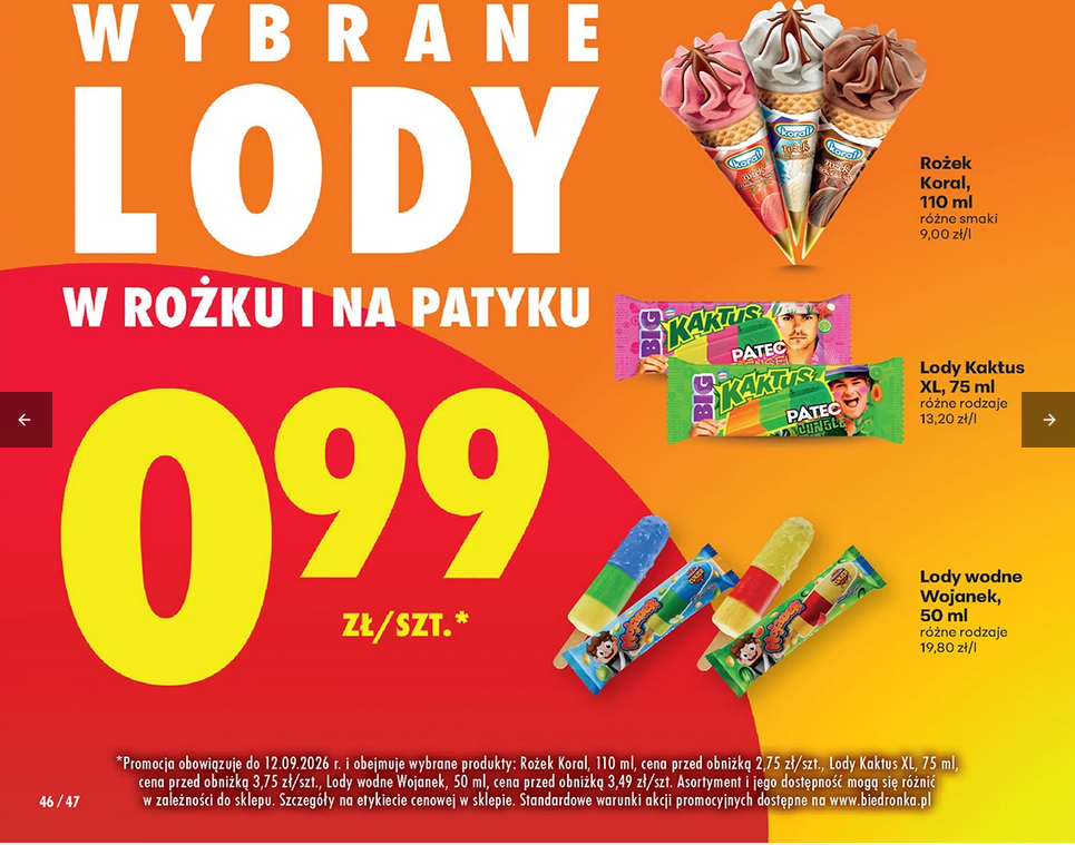 Wybrane lody w rozku i na patyku - Biedronka