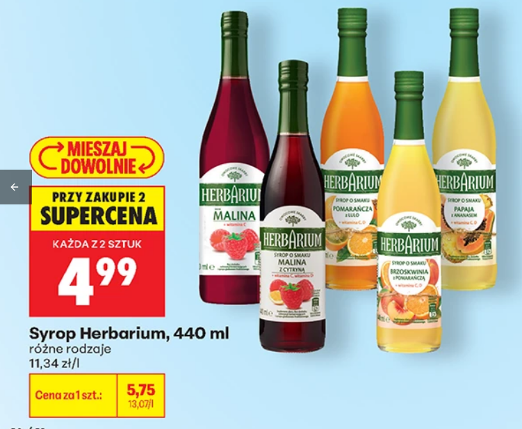 Syrop Herbarium rózne rodzaje 440 ml (przy zakupie 2 szt.) - Biedronka