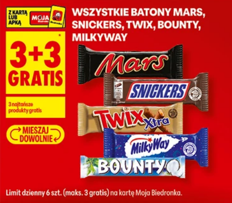 Wszystkie batony MARS SNICKERS TWIX BOUNTY MILKYWAY (3+3 GRATIS) - Biedronka