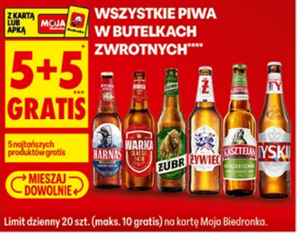 Wszystkie piwa w butelkach zwrotnych (5+5 GRATIS) - Biedronka