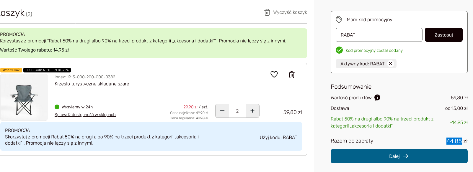 Krzesło turystyczne składane szare (2 sztuki - za 44,85 PLN) - Agata Meble