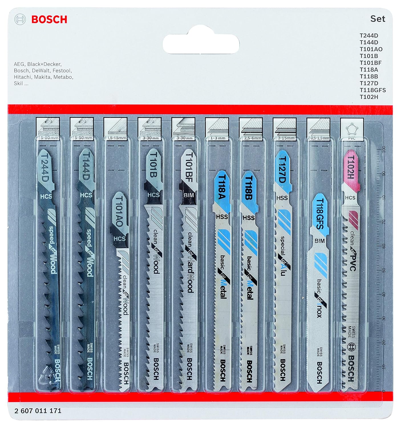 Bosch Zestaw brzeszczotów do wyrzynarki uchwyt T 10 szt.