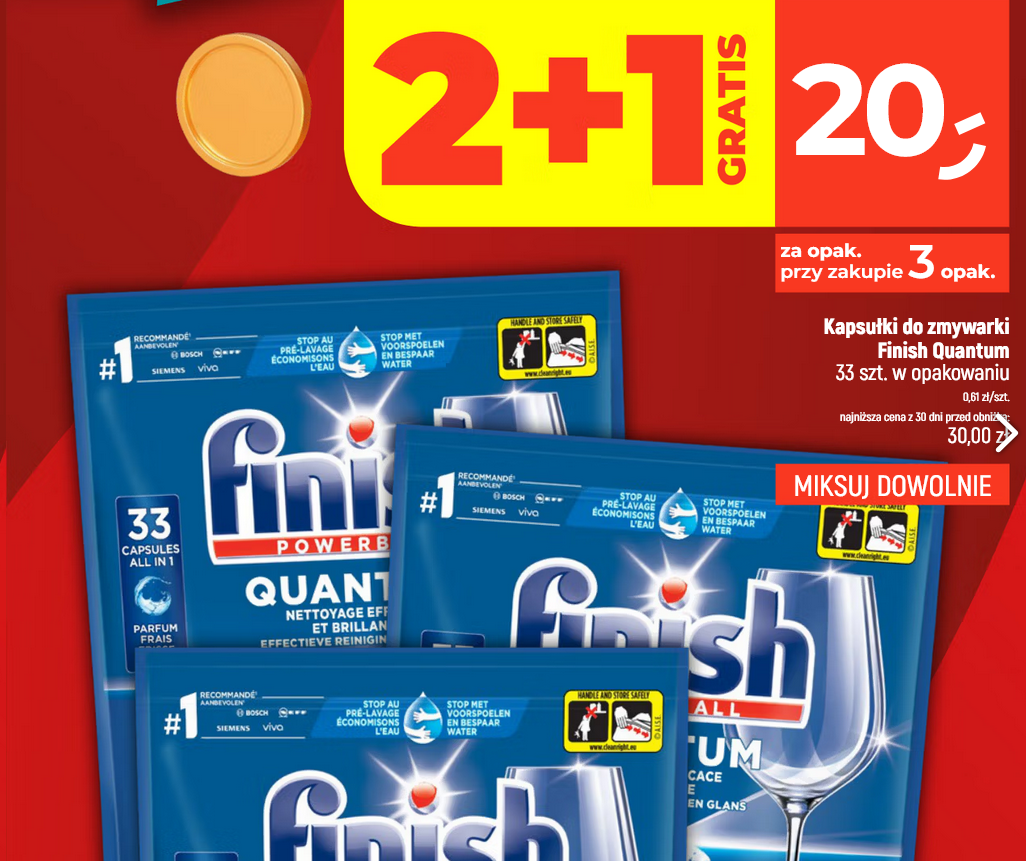Kapsułki do zmywarki Finish Quantum 33 szt. (2+1 GRATIS) - DEALZ