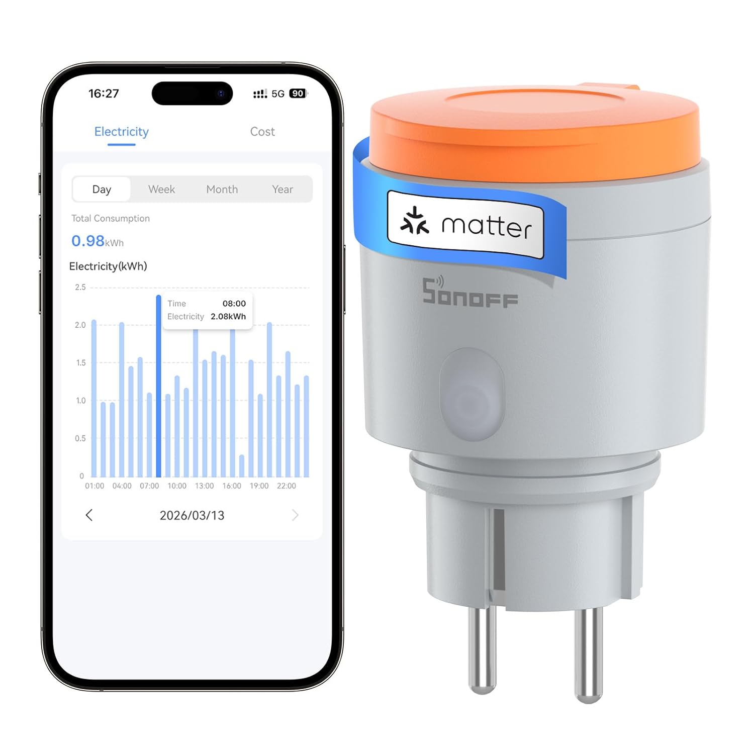 SONOFF S61s Outdoor (Schuko) – Inteligentne gniazdko zewnętrzne IP44 kompatybilne z Matter Wi-Fi 2,4 GHz 16 A 3840 W