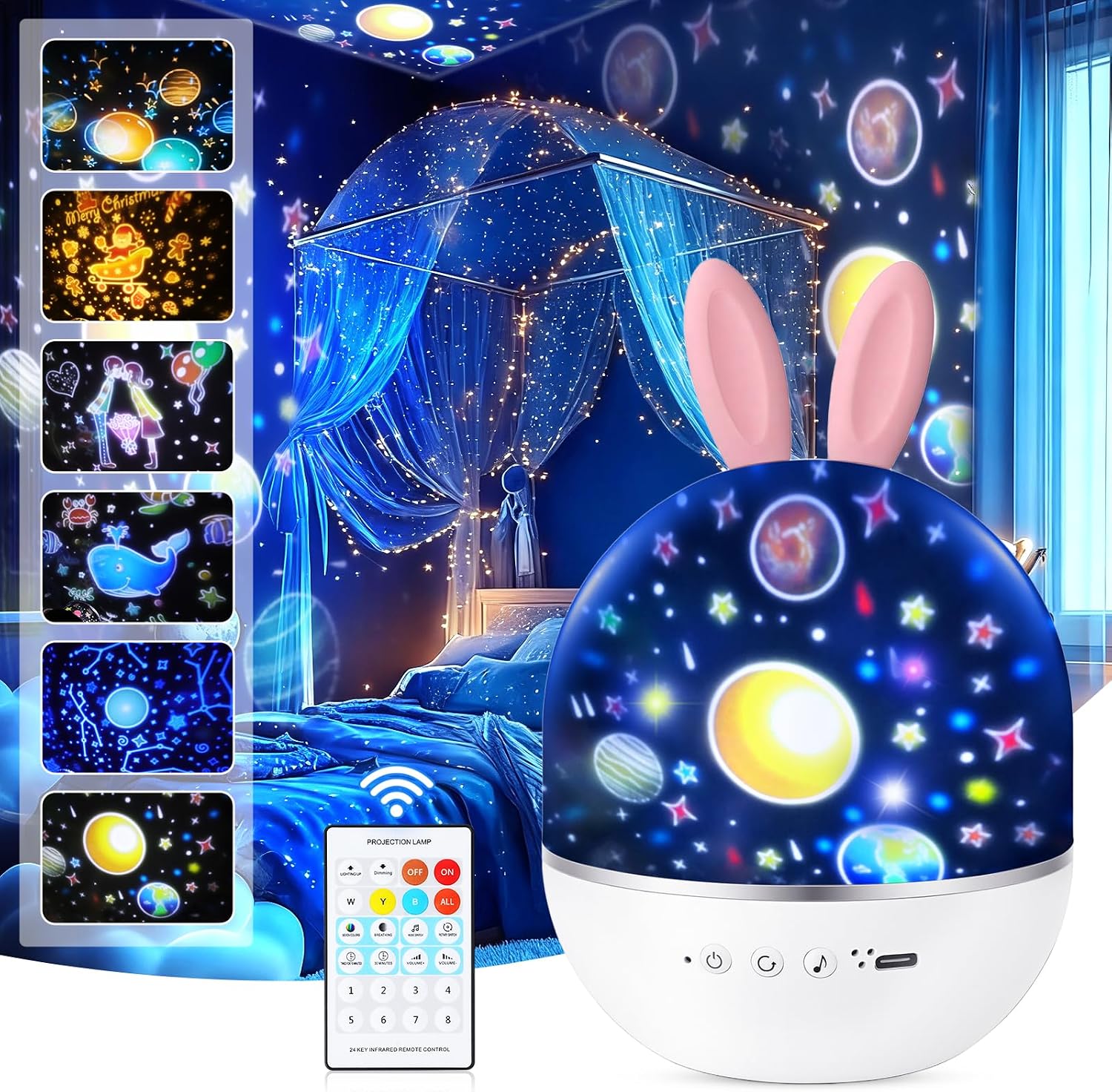 URAQT Projektor gwiaździstego nieba obrotowy o 360° LED