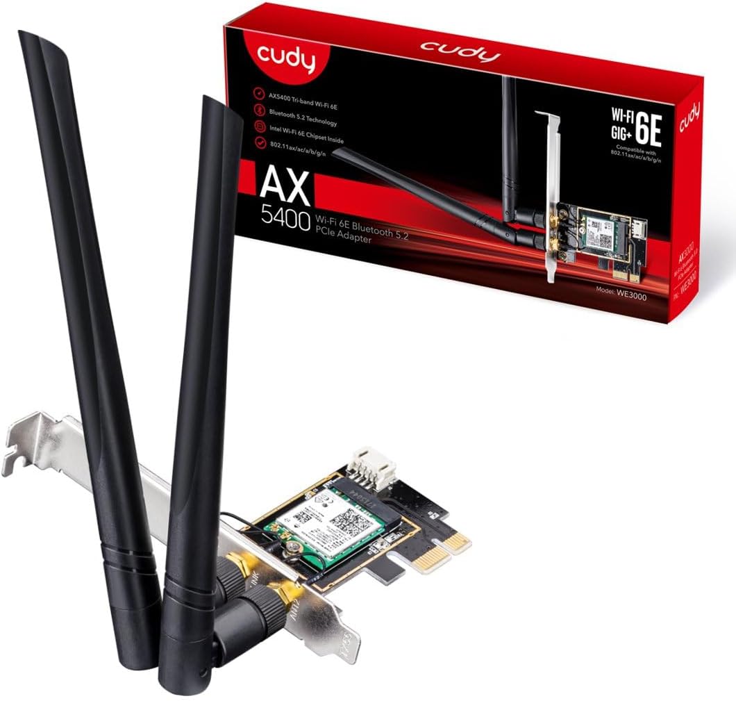 Cudy WE3000 AX 3000 Mbps bezprzewodowa karta WiFi 6 PCIe do komputera moduł Bluetooth 5.0