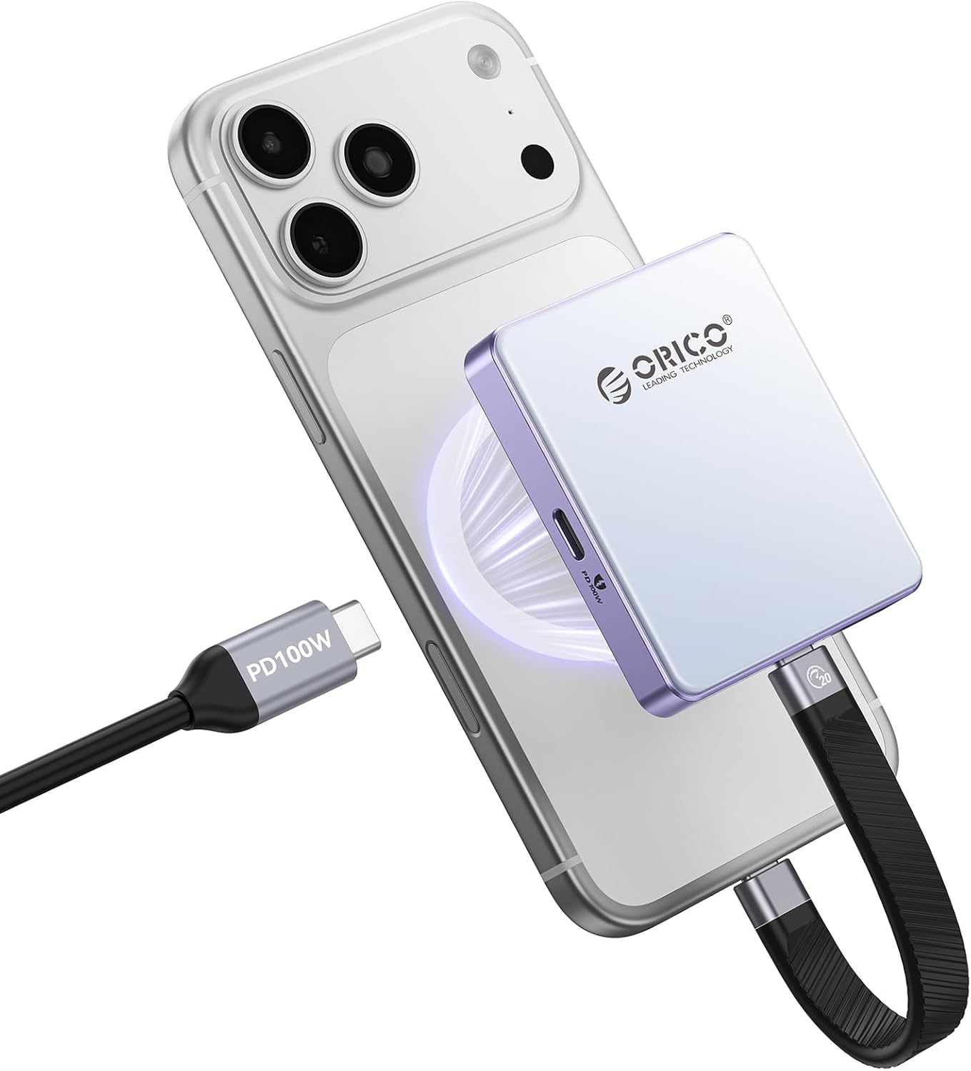 ORICO Magnetyczny futerał M.2 NVMe SSD do iPhone'a 15/16/17 Pro - USB-C 3.2 2 Gen2 10 Gbps nagrywanie 4K ProRes ładowanie PD 100 W SSD 2230/2242 2 TB - AP42P