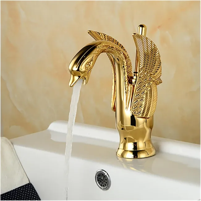 Bateria umywalkowa Vintage Gold Swan do łazienki z mieszaczem wody ciepłej i zimnej z wężem dopływowym G3/8