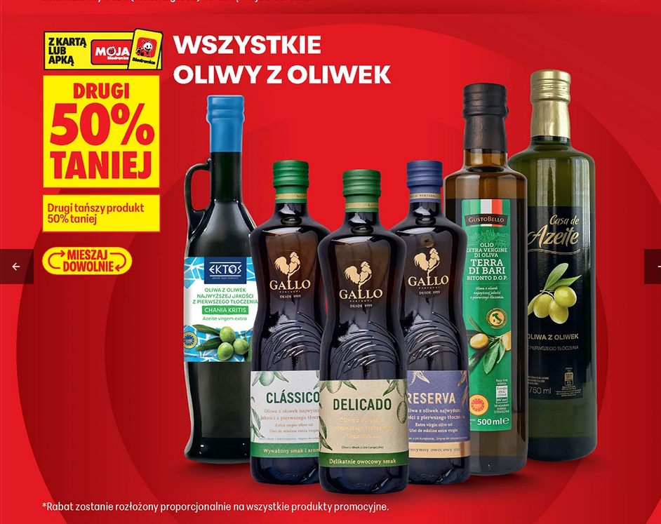 Wszystkie oliwy z oliwek (drugi produkt 50% taniej) - Biedronka