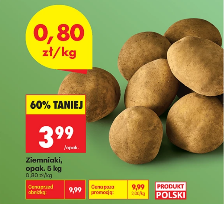 Ziemniaki 80 GROSZY za 1 KG (w opakowaniu 5 KG) - Biedronka