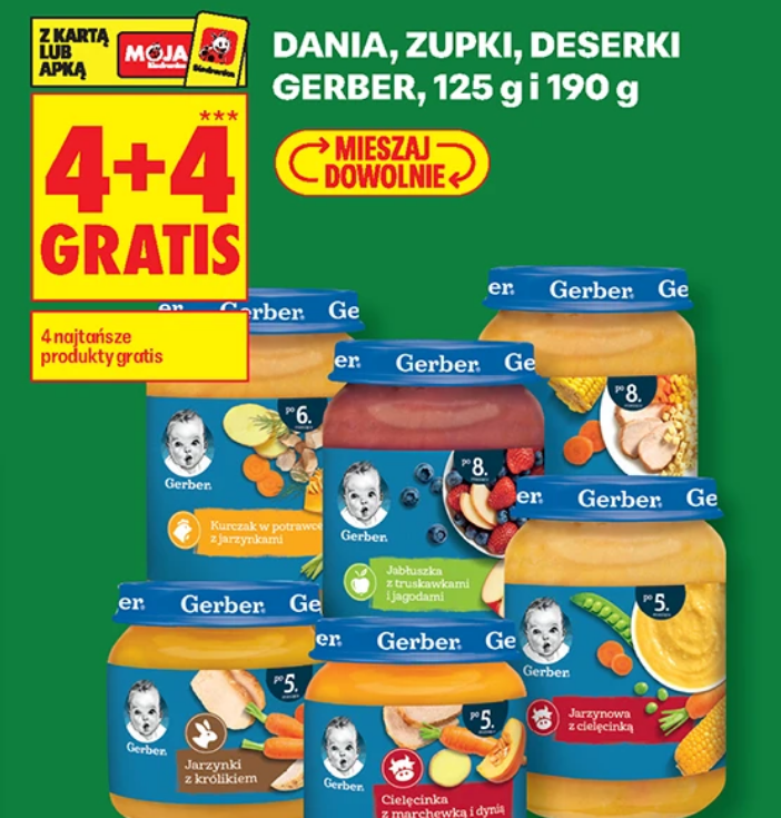 Dania zupki deserki GERBER 125g i 190g (4+4 GRATIS) - Biedronka