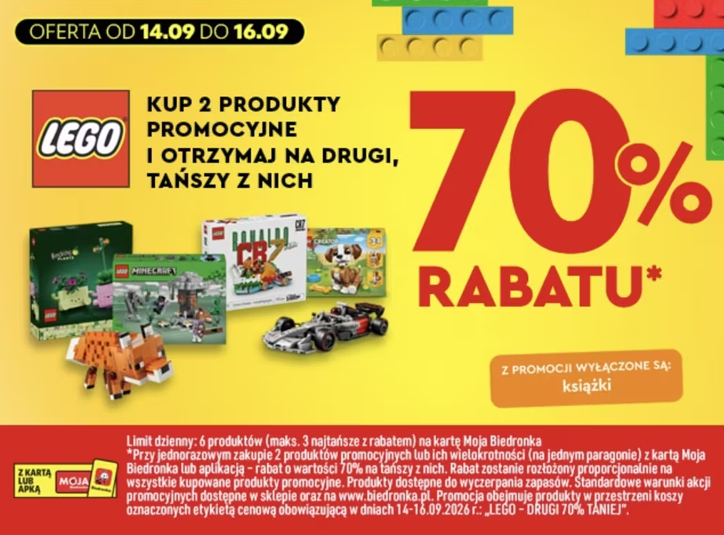 RABAT -70% na drugi tańszy zestaw LEGO - Biedronka