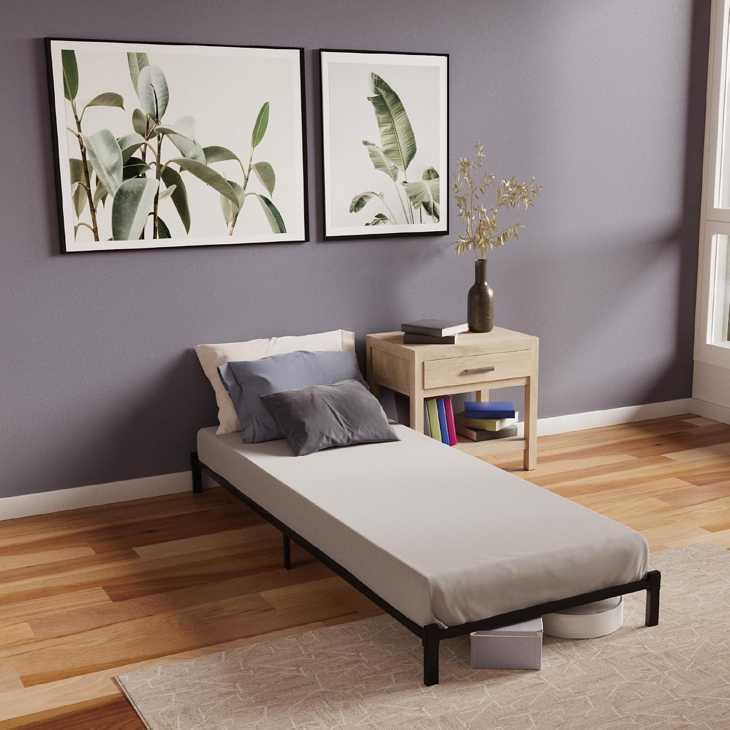Łóżko Dreamzie 90x200 Rama łóżka metalowa 90x200 cm i listwy drewniane - z 6 nóżkami - Wysokość 25 cm