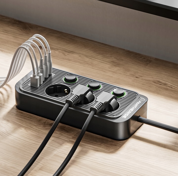 LISTWA ZaSiLaJąCa PRZEDŁUŻACZ PANTHERISE 3GNIAZDA 5xUSB KABEL 5M 3x1,5MM - od INFLOO
