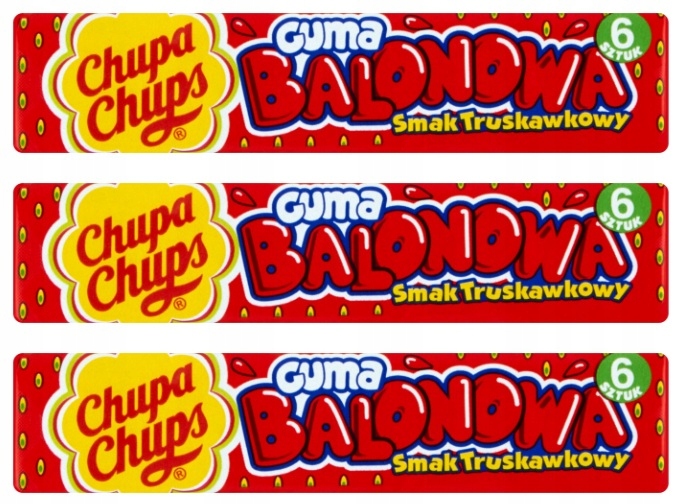 3 x CHUPA CHUPS Guma Balonowa Truskawkowa 27,6g 6szt. - od DelikatesyAlfa
