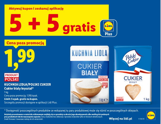 KUCHNIA LIDLA/POLSKI CUKIER Cukier biały kryształ (5+5 GRATIS) - LiDL