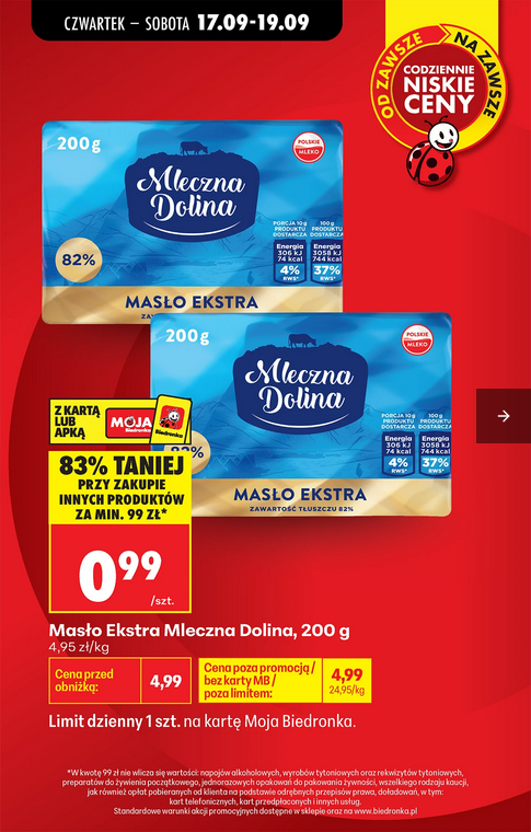 Masło ekstra Mleczna Dolina 200g (cena przy zakupie innych prod. za min. 99 PLN) - Biedronka