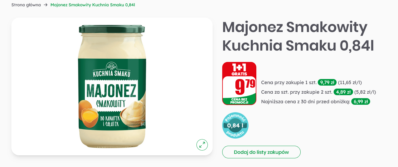 Majonez Smakowity Kuchnia Smaku 0,84 L (1+1 GRATIS) - DiNO