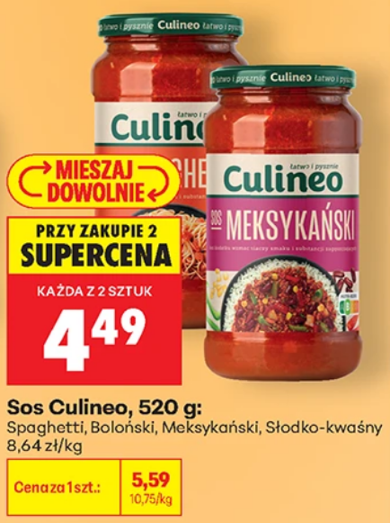 Sos Culineo 520g różne smaki (przy zakupie 2 opakowań) - Biedronka